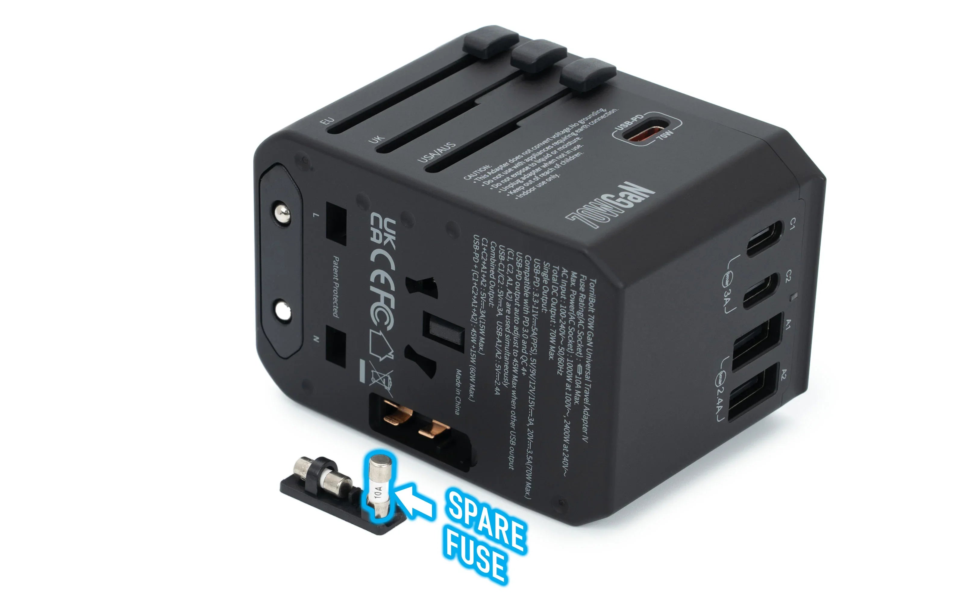 Torrii Bolt 70W GaN Universal Travel Adapter IV - Black - Tashqila Torrii Bolt 70W GaN Universal Travel Adapter IV - Black - Tashqila